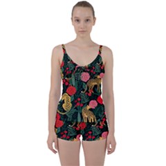 Leopardrose Tie Front Two Piece Tankini