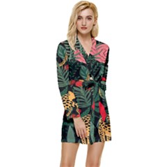 Leopardrose Long Sleeve Satin Robe