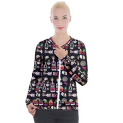 Drawing Collage Black Casual Zip Up Jacket