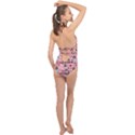 Drawing Collage Pink Halter Front Plunge Swimsuit View2