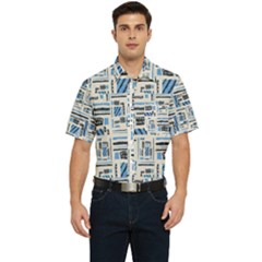 Ethnic Geometric Abstract Textured Art Men s Short Sleeve Pocket Shirt 