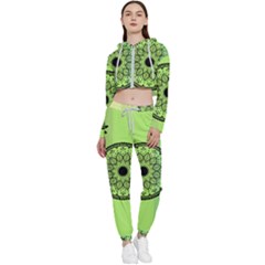 Green Grid Cute Flower Mandala Cropped Zip Up Lounge Set