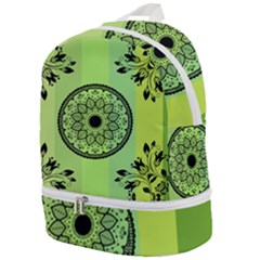 Green Grid Cute Flower Mandala Zip Bottom Backpack by Magicworlddreamarts1