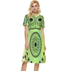 Green Grid Cute Flower Mandala Button Top Knee Length Dress