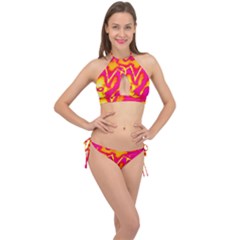 Pop Art Love Graffiti Cross Front Halter Bikini Set