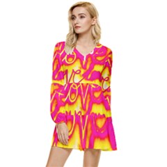 Pop Art Love Graffiti Tiered Long Sleeve Mini Dress