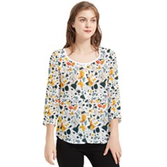 Abstract Seamless Pattern Chiffon Quarter Sleeve Blouse