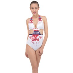 All You Need Is Love Halter Front Plunge Swimsuit by DinzDas