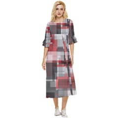 Abstract Tiles, Mixed Color Paint Splashes, Altered Double Cuff Midi Dress