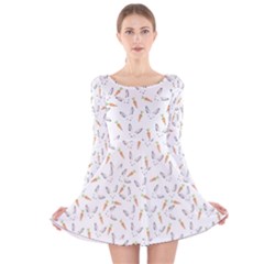 Cute Bunnies And Carrots Pattern, Light Colored Theme Long Sleeve Velvet Skater Dress
