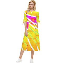 Pop Art Neon Wall Bow Sleeve Chiffon Midi Dress