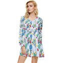 Blue Floral Stripes Tiered Long Sleeve Mini Dress View1