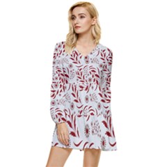 Folk Flowers Art Pattern Floral Abstract Surface Design  Seamless Pattern Tiered Long Sleeve Mini Dress