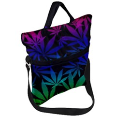 Weed Rainbow, Ganja Leafs Pattern In Colors, 420 Marihujana Theme Fold Over Handle Tote Bag by Casemiro