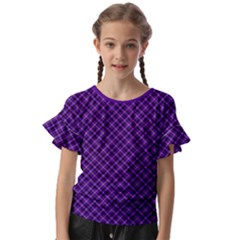 Purple, Black And Yellow Color Plaid, Retro Tartan Pattern Kids  Cut Out Flutter Sleeves