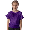 Purple, black and yellow color plaid, retro tartan pattern Kids  Cut Out Flutter Sleeves View1