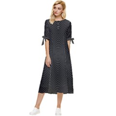 Black And White Kinetic Design Pattern Bow Sleeve Chiffon Midi Dress