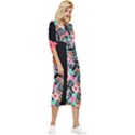 Flower Black Pink Bow Sleeve Chiffon Midi Dress View3