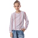 Salmon And Grey Linear Design Kids  Long Sleeve Tee with Frill  View1