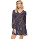 Dark Multicolored Mosaic Pattern Tiered Long Sleeve Mini Dress View1