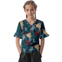 Tropical Autumn Leaves Kids  V-Neck Horn Sleeve Blouse View1