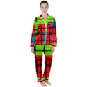Colorful Rectangle boxes Satin Long Sleeve Pajamas Set View1
