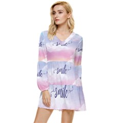 Smile Tiered Long Sleeve Mini Dress by designsbymallika