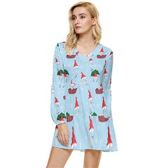 Funny Mushrooms Go About Their Business Tiered Long Sleeve Mini Dress by SychEva