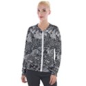 Grey And White Grunge Camouflage Abstract Print Velvet Zip Up Jacket View1