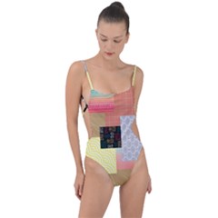 Tribal Mosaic Print Tie Strap One Piece Swimsuit