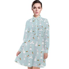 Funny And Funny Hares  And Rabbits In The Meadow Long Sleeve Chiffon Shirt Dress