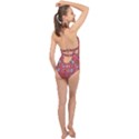50s Small Print Halter Front Plunge Swimsuit View2