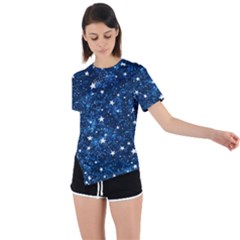 Dark Blue Stars Asymmetrical Short Sleeve Sports Tee