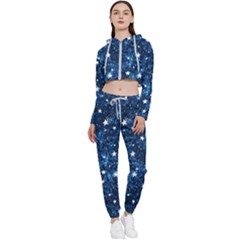 Dark Blue Stars Cropped Zip Up Lounge Set