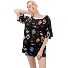 Small Witch Goth Pastel Print Oversized Chiffon Top