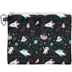 Funny Astronauts, Rockets And Rainbow Space Canvas Cosmetic Bag (xxxl) by SychEva