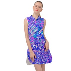 Root Humanity Bar And Qr Code Combo In Purple And Blue Sleeveless Shirt Dress by WetdryvacsLair