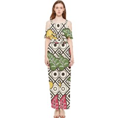 Leaves Foliage Batik Seamless Draped Sleeveless Chiffon Jumpsuit