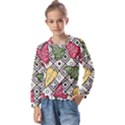 Leaves Foliage Batik Seamless Kids  Long Sleeve Tee with Frill  View1