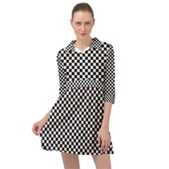Black And White Checkerboard Background Board Checker Mini Skater Shirt Dress by Sapixe