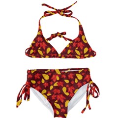 Autumn Pattern,oak And Maple On Burgundy Kids  Classic Bikini Set