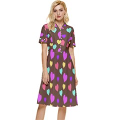 Colorfull Hearts On Choclate Button Top Knee Length Dress