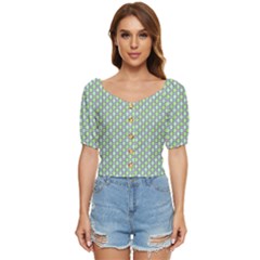 Soft Pattern Aqua Button Up Blouse