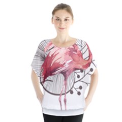 Watercolor Flamingo Batwing Chiffon Blouse