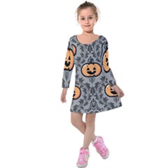Pumpkin Pattern Kids  Long Sleeve Velvet Dress