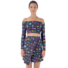 Bows On Black Off Shoulder Top With Skirt Set