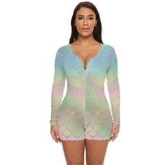 Pastel Mermaid Sparkles Long Sleeve Boyleg Swimsuit by retrotoomoderndesigns