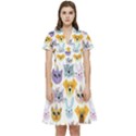 Funny Animal Faces With Glasses On A White Background Short Sleeve Waist Detail Dress View1