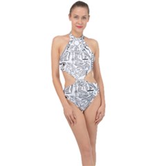 Egyptian-hieroglyphics-history-seb Halter Side Cut Swimsuit