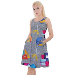 80s And 90s School Pattern Knee Length Skater Dress With Pockets by InPlainSightStyle